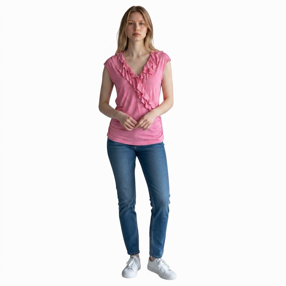 Studio Y Womens Ruffle Tank Top L Pink Sleeveless Bohemian Boho Hippie Indie NWT